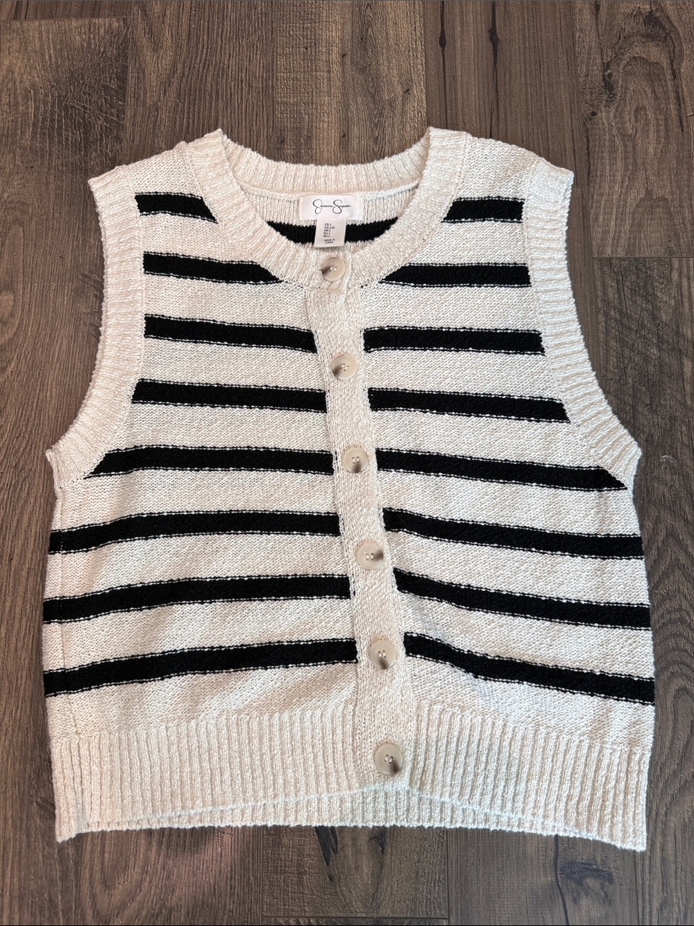 Jessica Simpson Striped Cream & Black Button-Front Sweater Vest